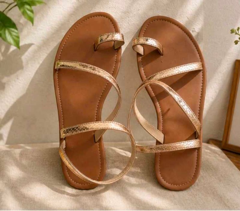 Stylish Gold Metallic Toe Loop Sandals