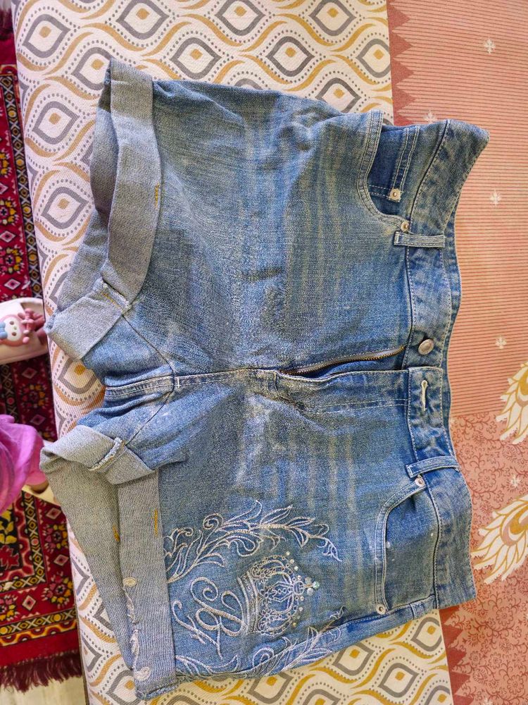 Embellished Denim Shorts