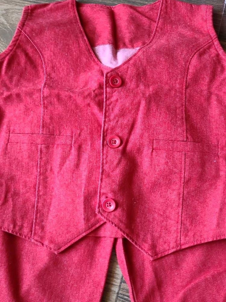 Kids Red Color Pant and waistcoat