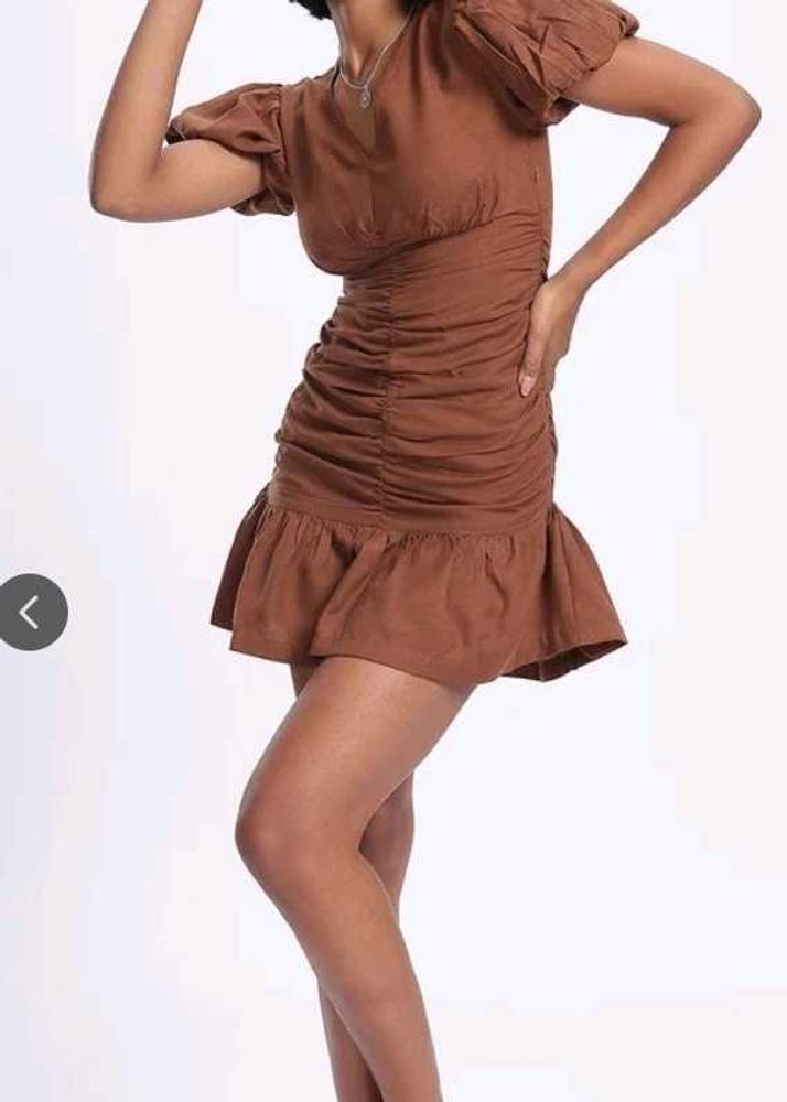 Brown Ruffle Mini Dress