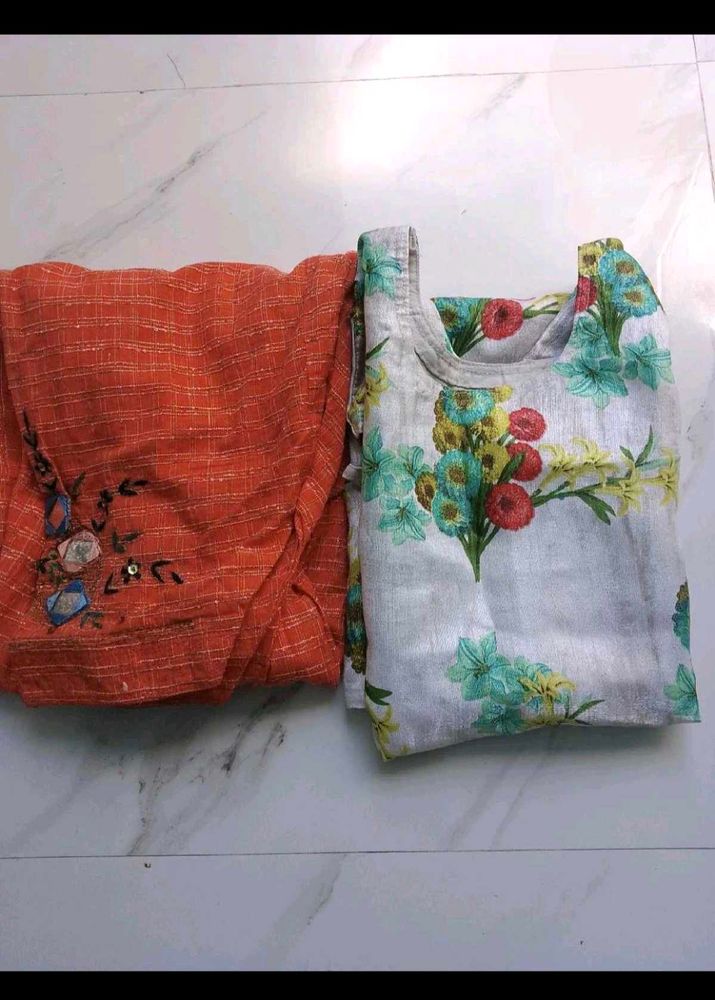 Orange &amp; Floral Kurta Set