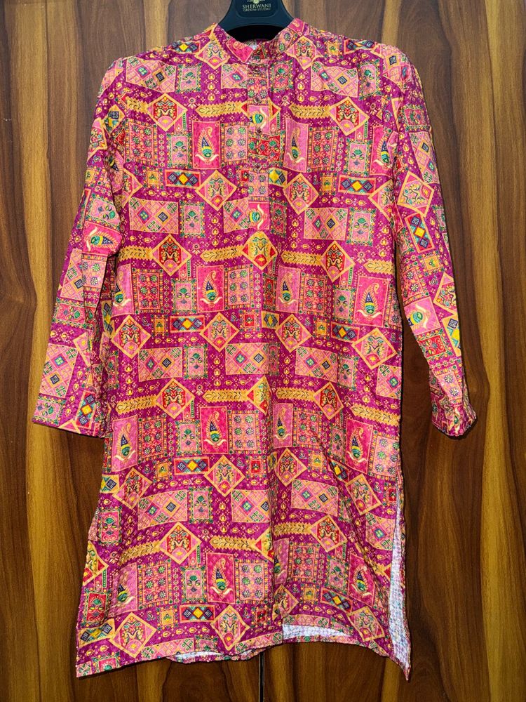 Vibrant Pink Ethnic Kurta Set with Dhoti Pants &amp; D