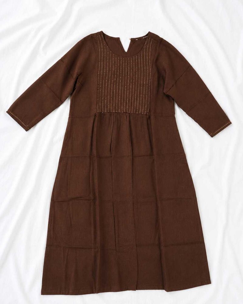 Elegant Brown Kurta with Embellished Neckline