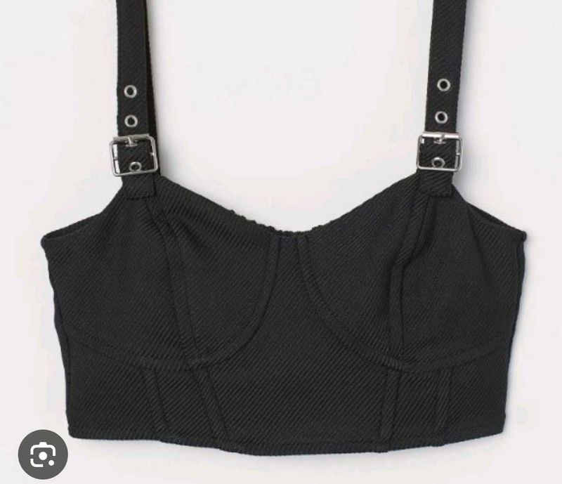 312510. Black Corset Crop Top with Buckle Straps