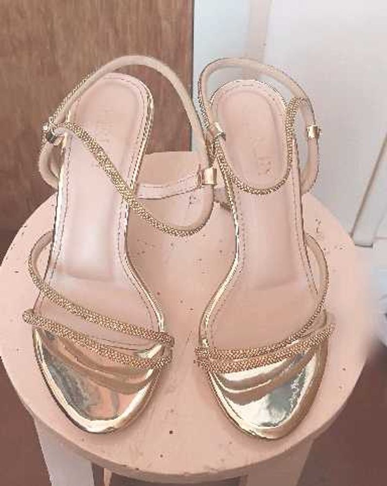 Stylish Gold Embellished Heeled Sandals