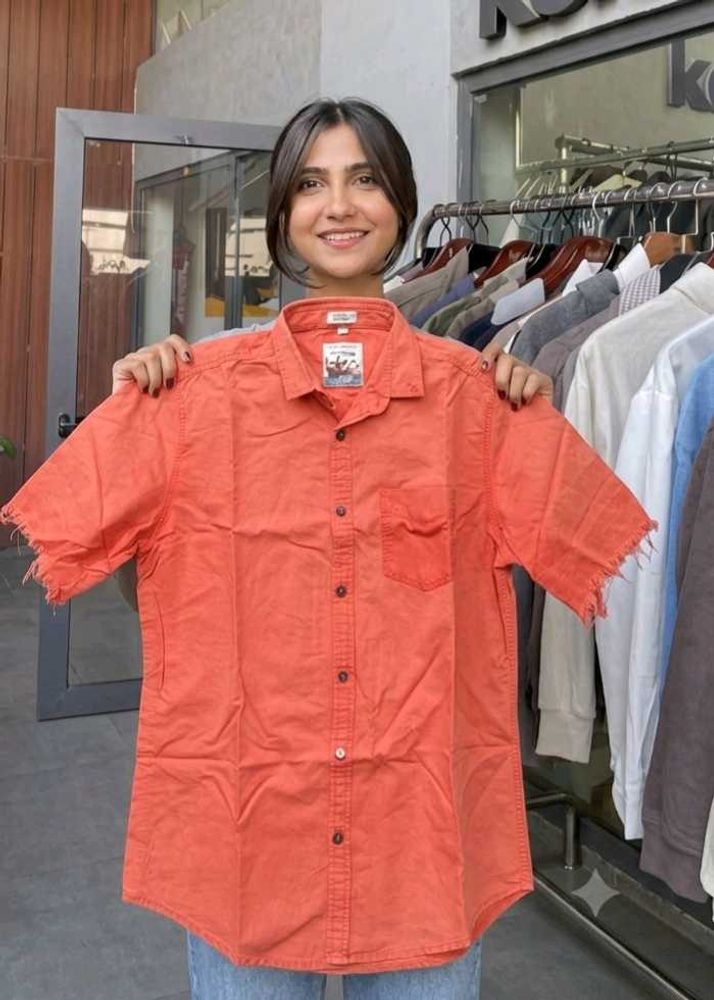 Orange Short Sleeve Button-Up Shirt