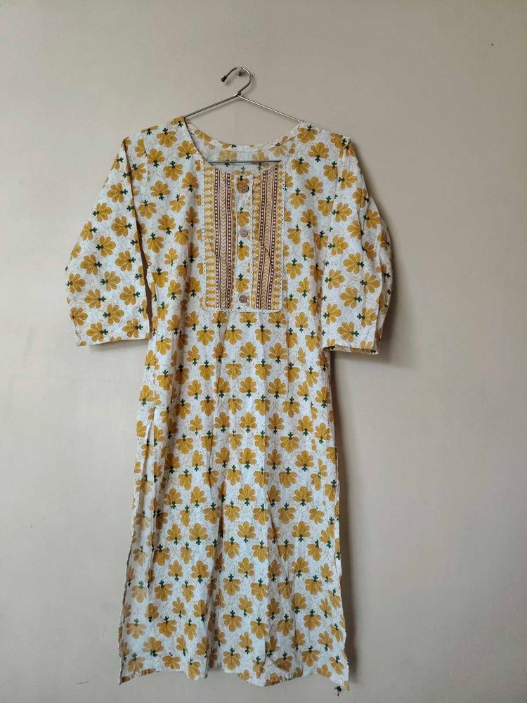 Yellow Flower print Kurta