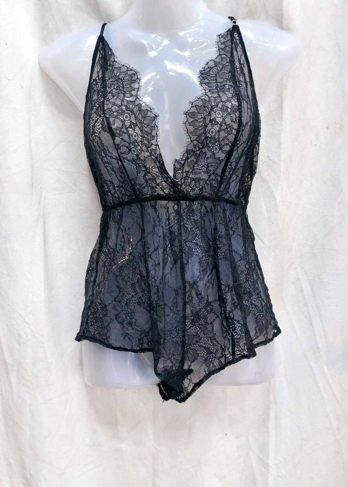 421312. Sheer Black Lace Bodysuit