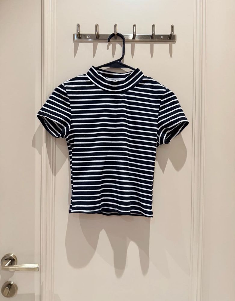 Striped Mock Neck T-Shirt