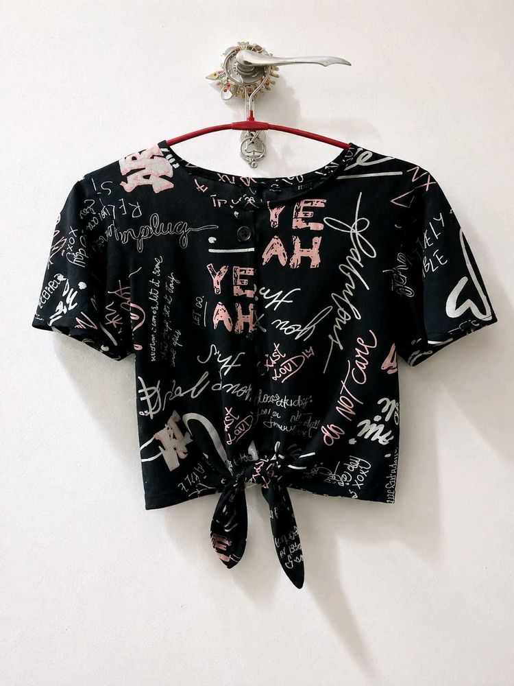 Graffiti Print Tie-Front Crop Top