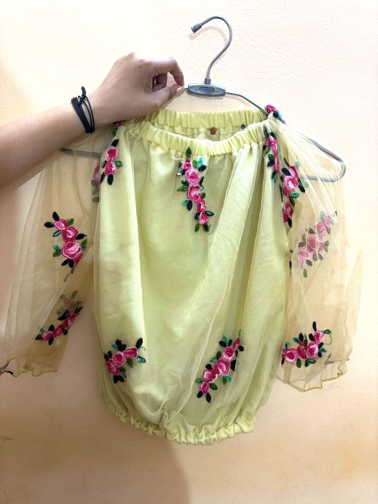 Embroidered Off-Shoulder Sheer Top