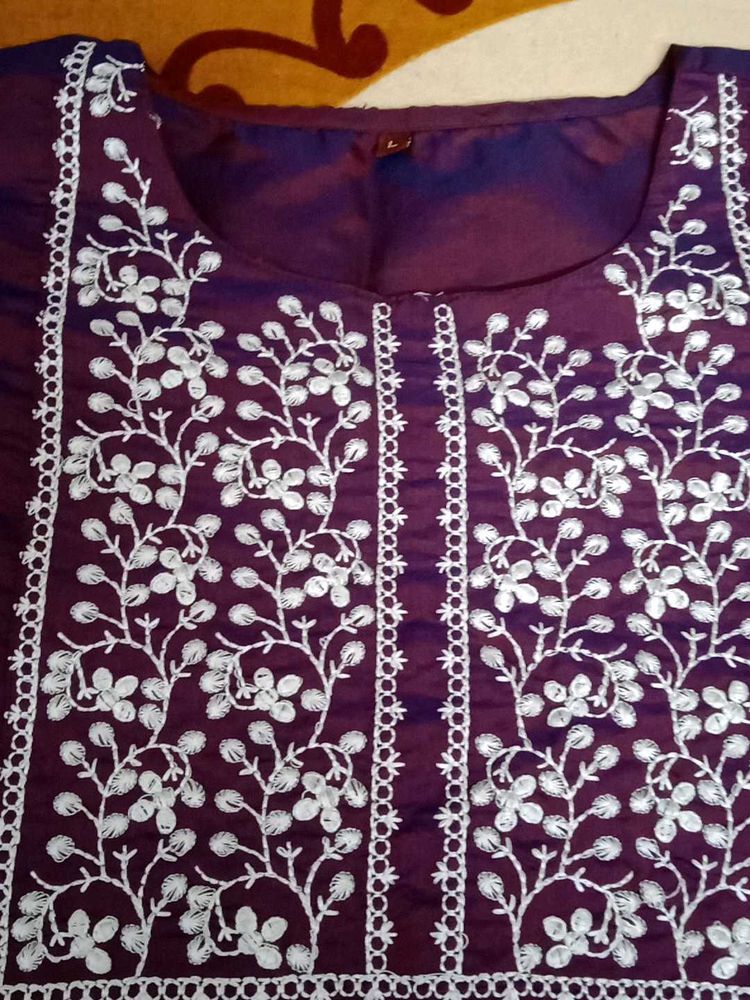 Embroidered Purple Silk kurti