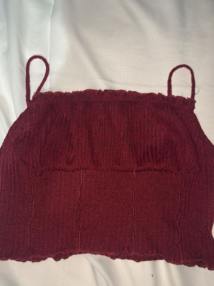 Maroon Spaghetti Strap Cropped Top