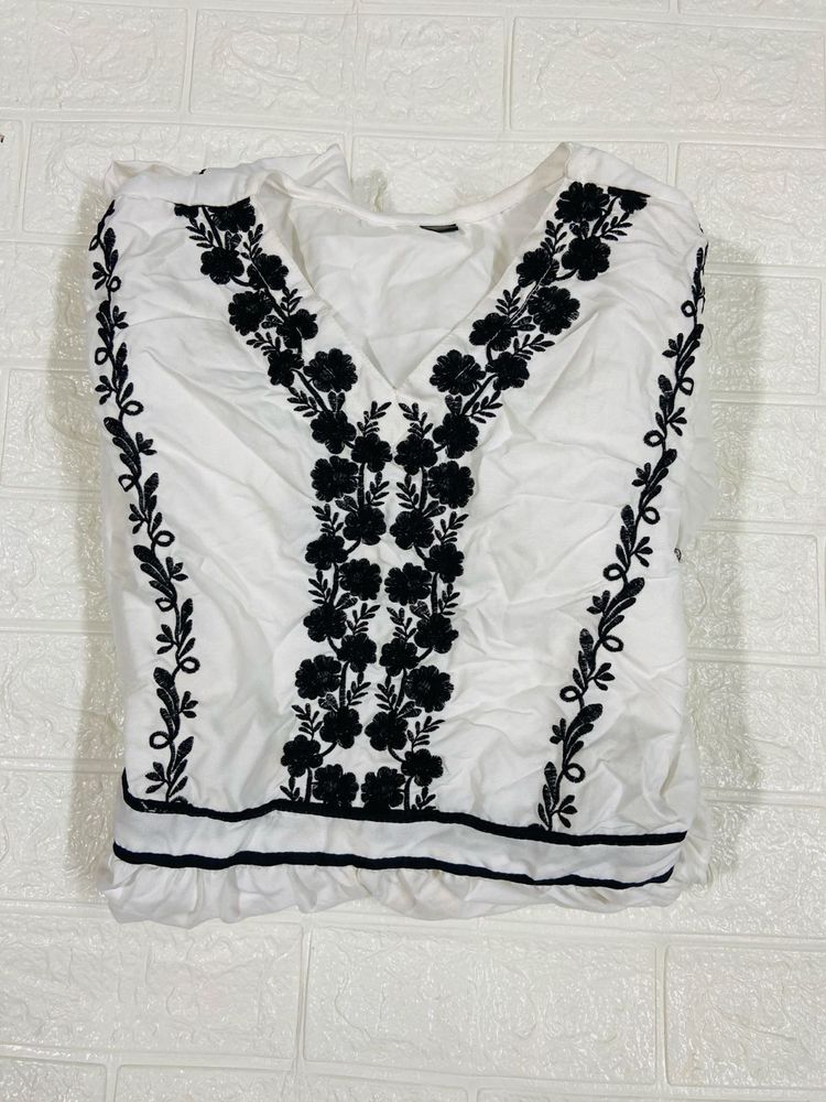 Embroidered White Kurta Top