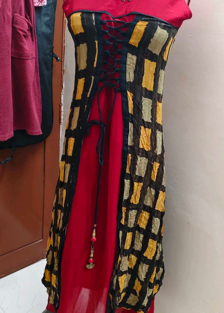 Unique Red &amp; Patterned long kurti