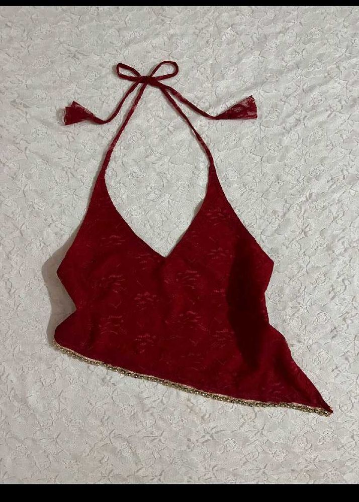 Red Lace Halter Neck Blouse
