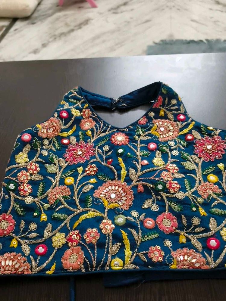 Embroidered Teal Blouse with plazo set