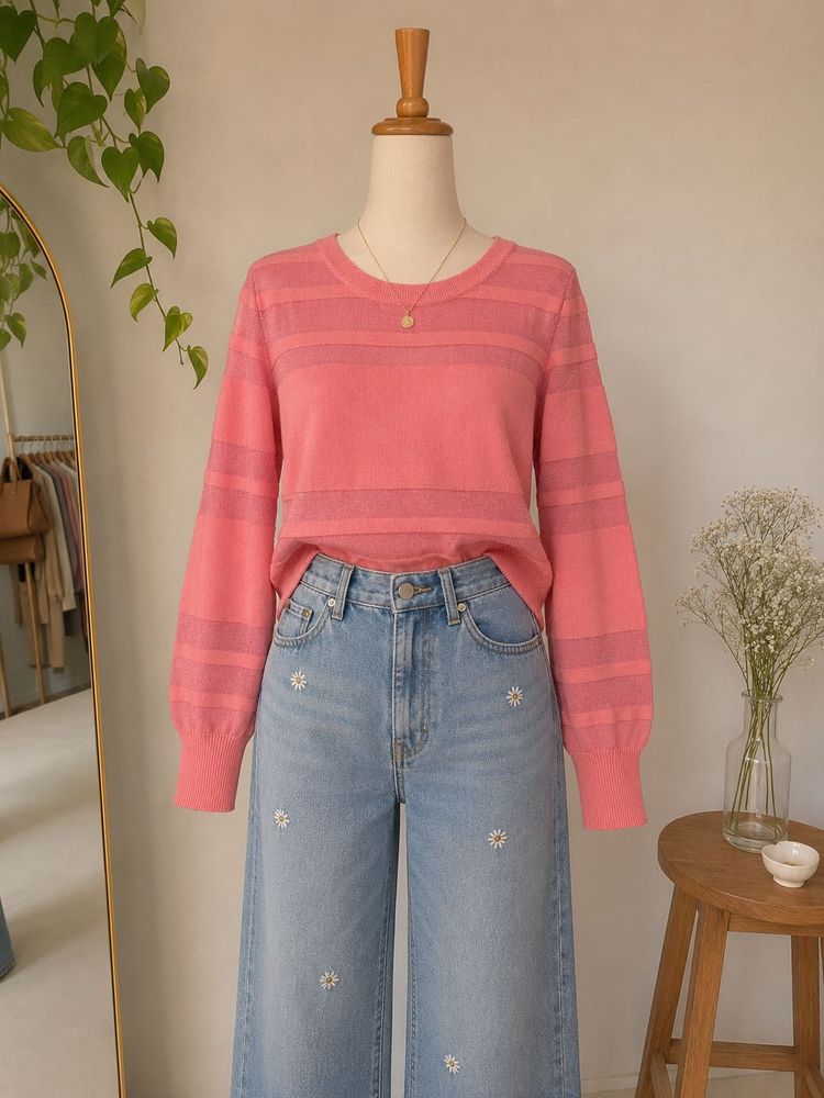 Coral Striped Knit Top