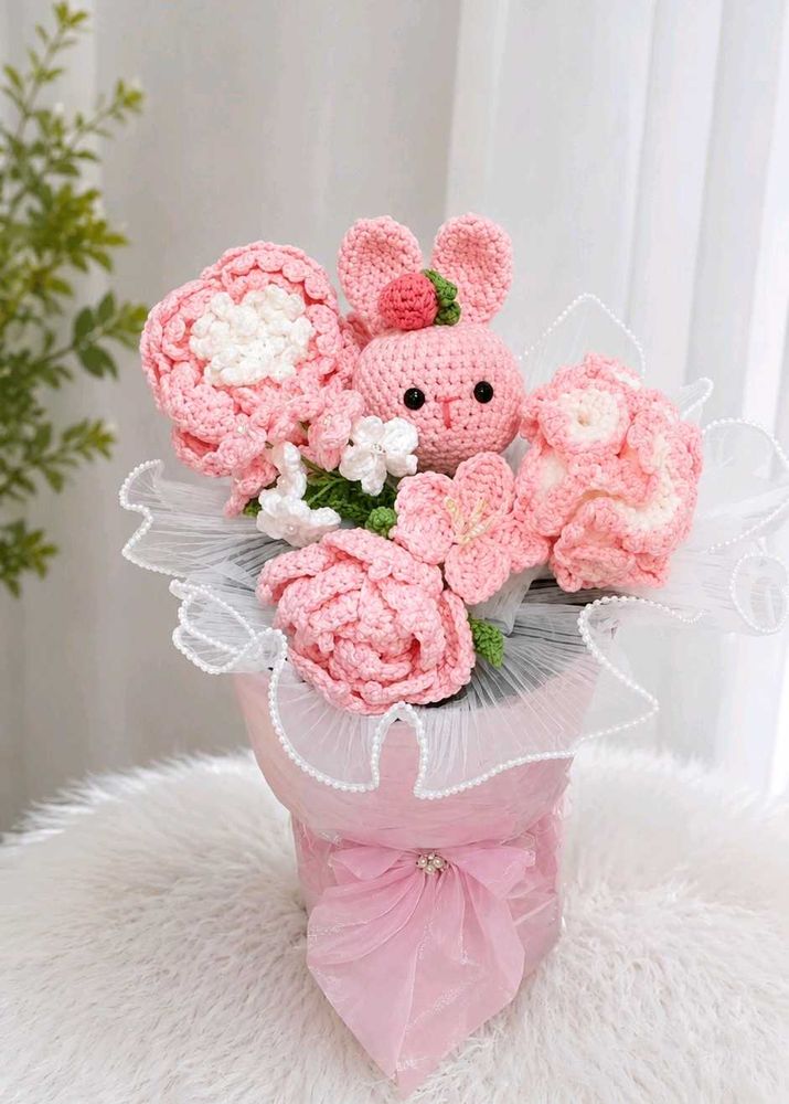 Crocheted Bunny Flower Bouquet