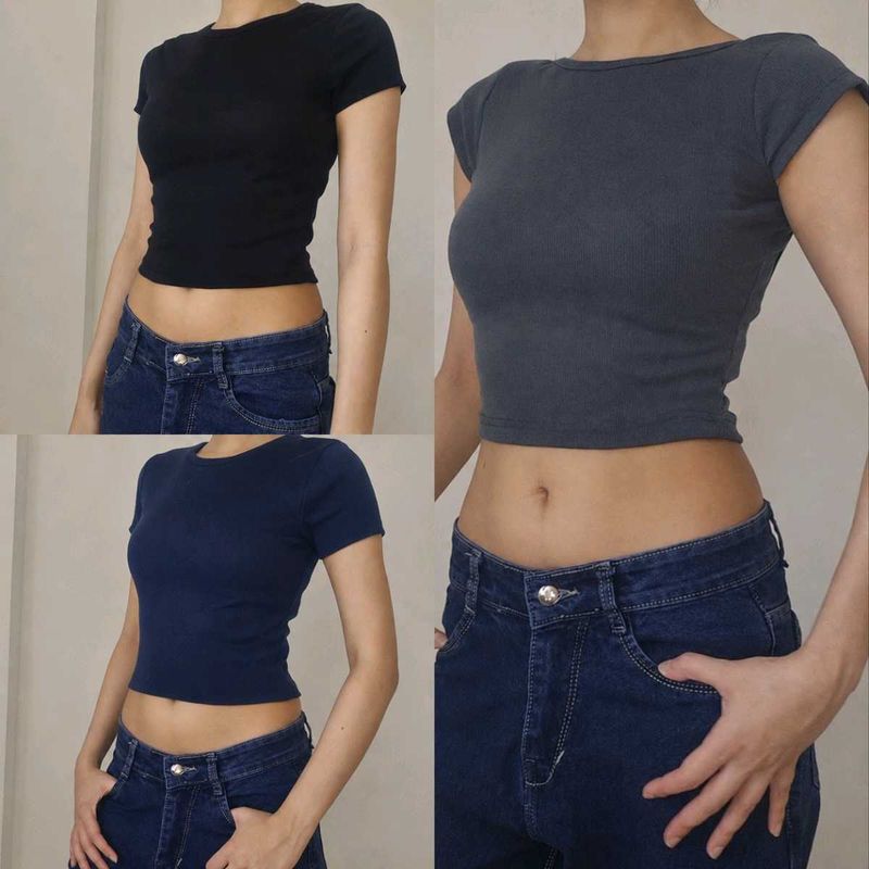 Tokyo Talkies 3 Pack Basic Crop Tops Combo