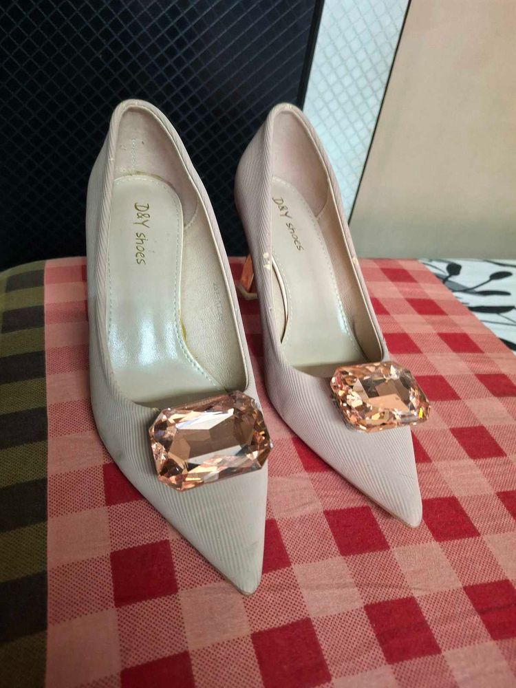 Peach Heels with Jewel Embellishment
