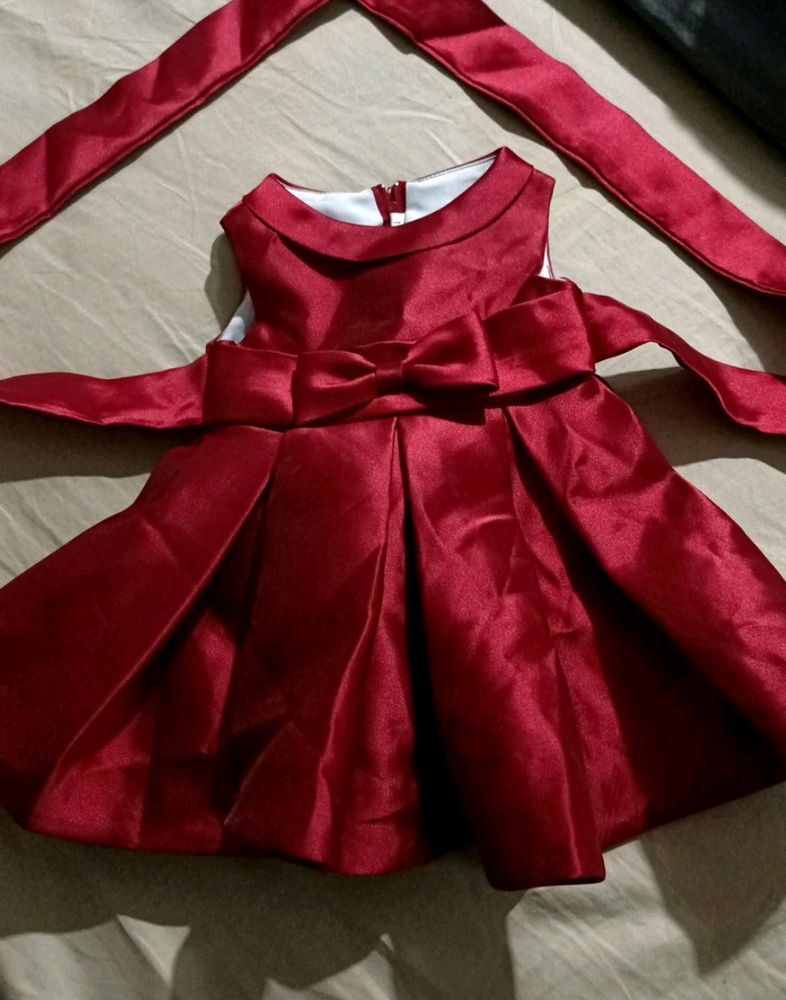 Baby Girl Maroon Frock Used Only For One Ho