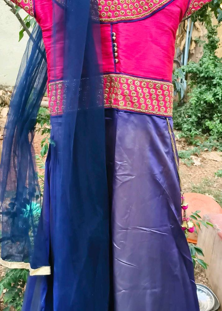 Designer Pink &amp; Blue Lehenga Choli Set