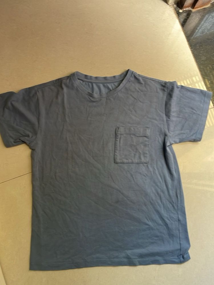 Kids’ Blue-Grey Crew Neck T-Shirt with Front Pocke