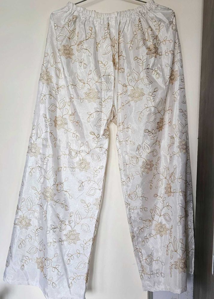 Embroidered Silk Palazzo Pants