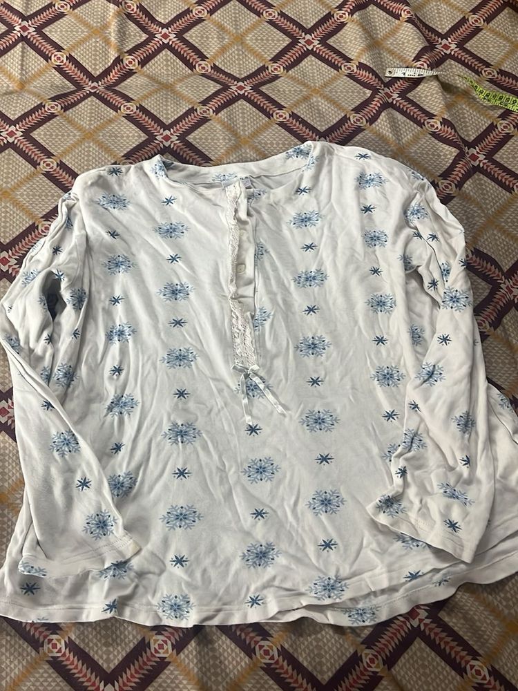 White Blue Snowflake Print Tunic