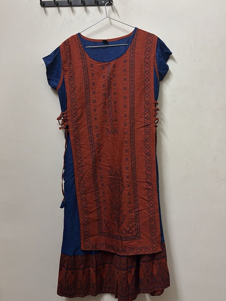 Ethnic Blue &amp; Rust Kurta Set
