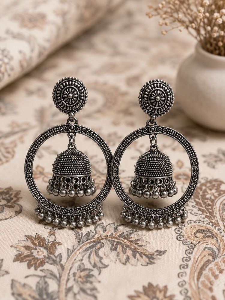 Oxidised Silver Jhumka Hoop Earrings