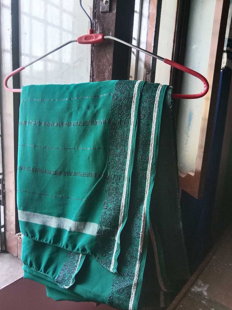 Elegant Green Saree with black zari Border and blo
