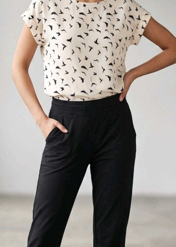 Chic Black Bird Print Top Nd pants set