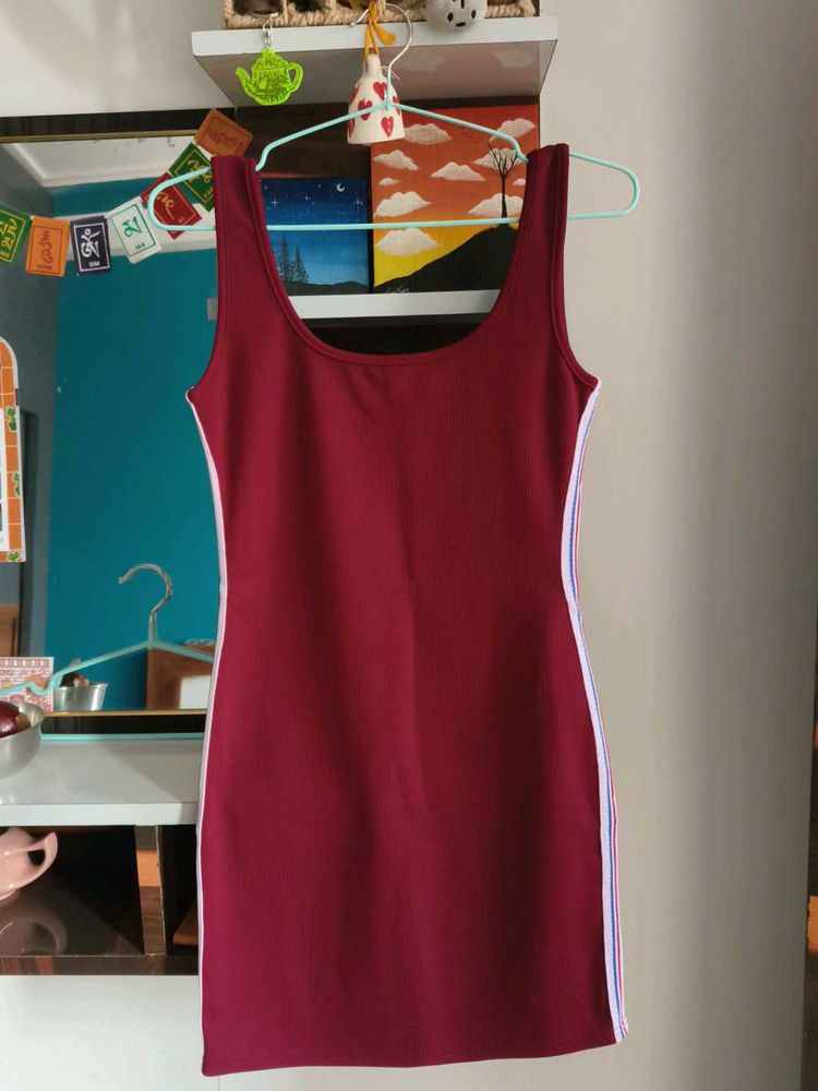 Maroon Tank Dress with Side Stripe