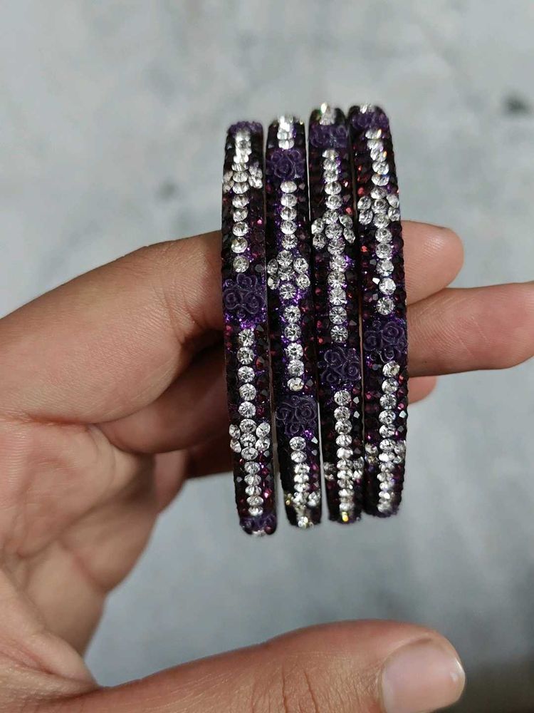 Purple &amp; Silver Crystal Bangles