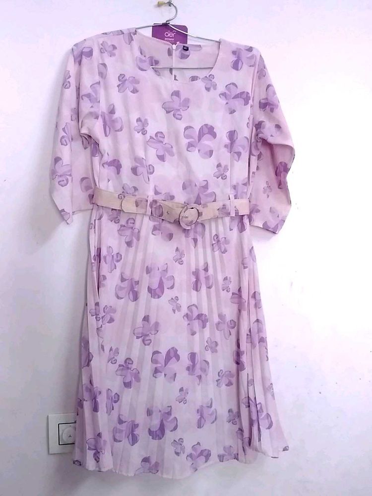 Floral Print Pleated Midi Dress,