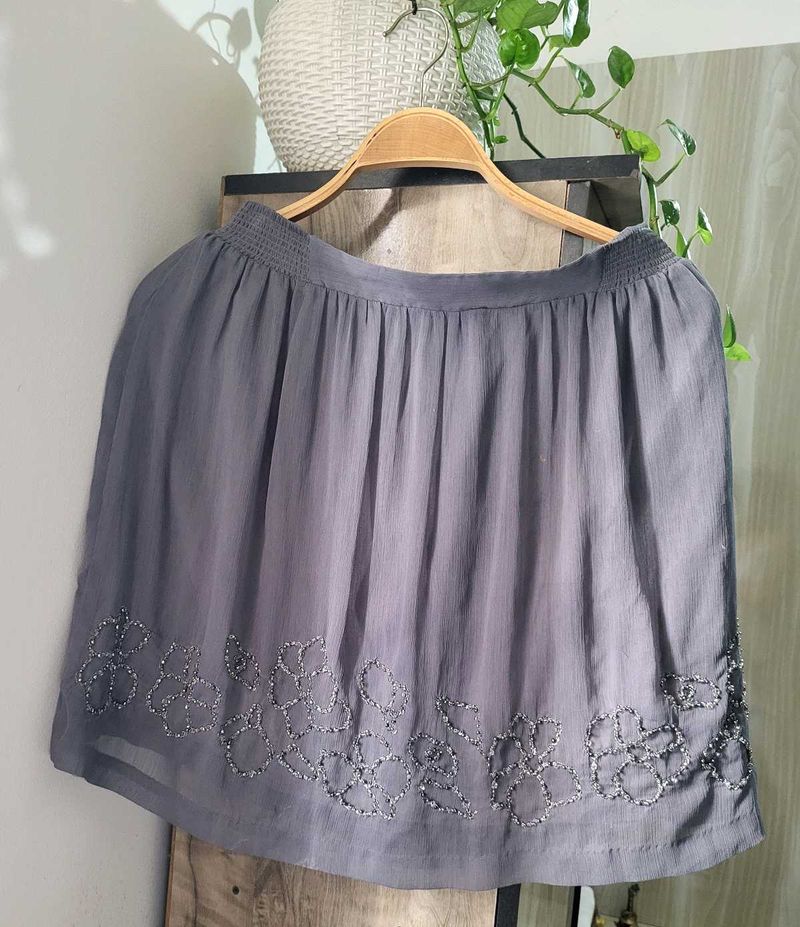 Chic Grey Embellished Mini Skirt