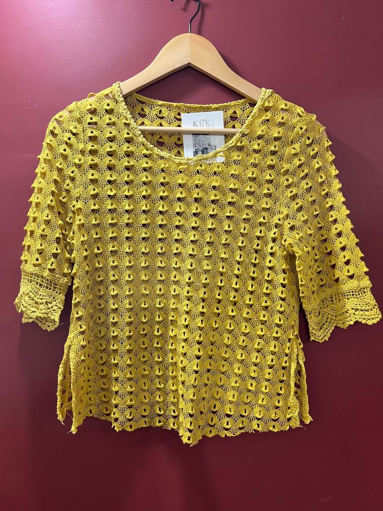 Mustard Yellow Crochet Lace Top