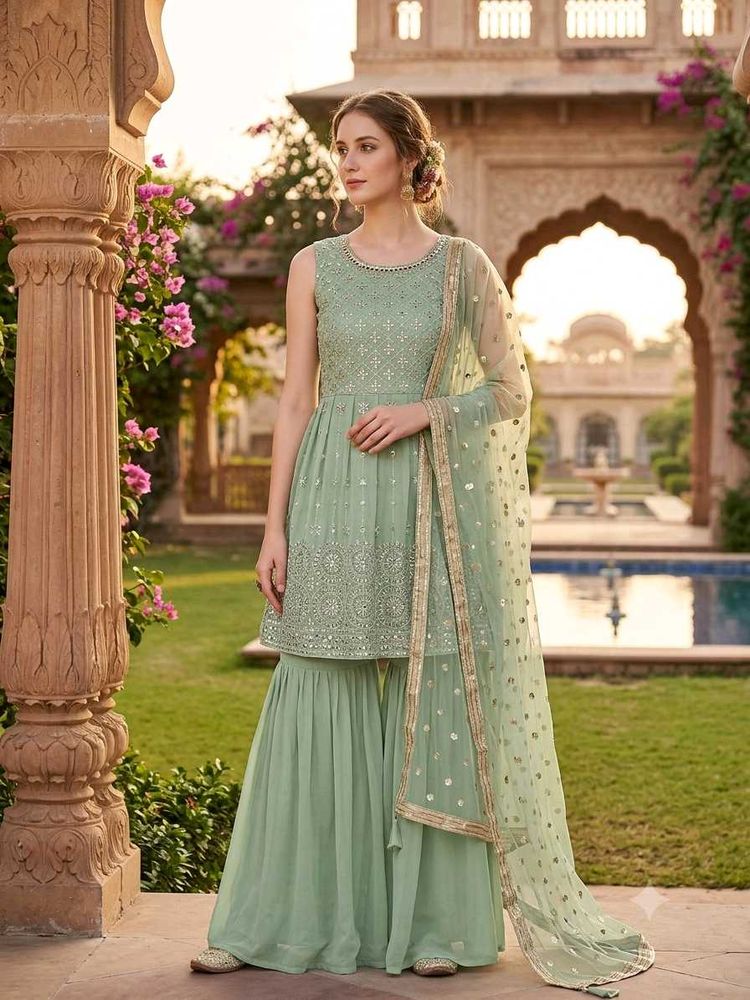 Elegant Mint Green Sharara Set