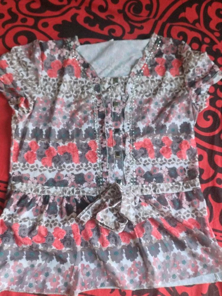 Floral Print Peplum Top with Embellishments