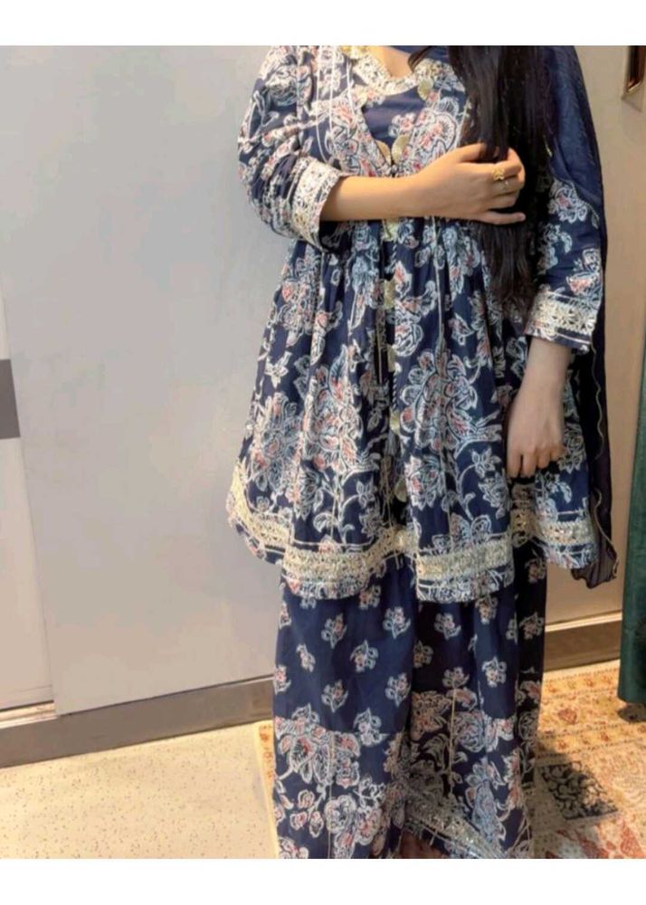 Rajasthani look 3 piece kurta set with open shrug