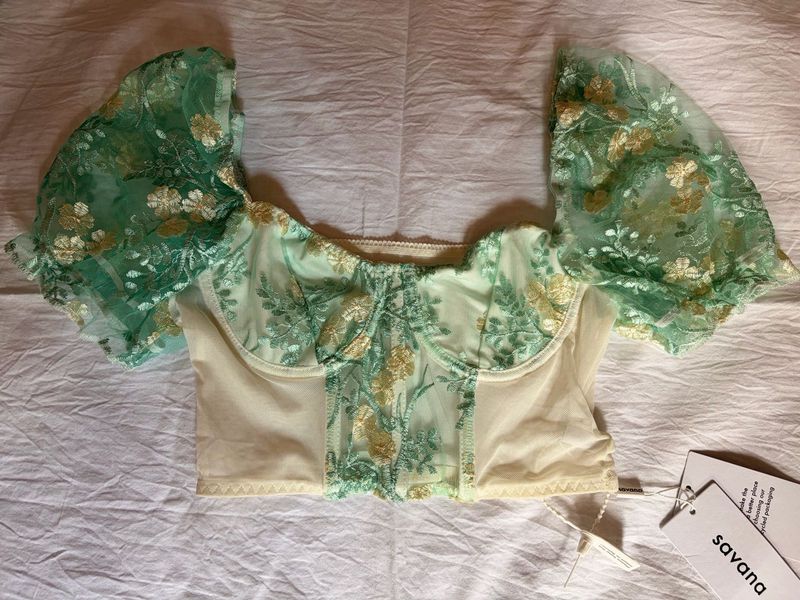 Beautiful Green Embroidered Corset Top