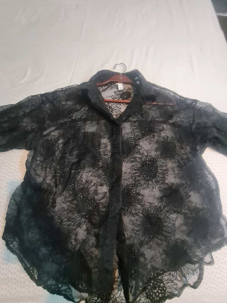 Black Floral Sheer Top