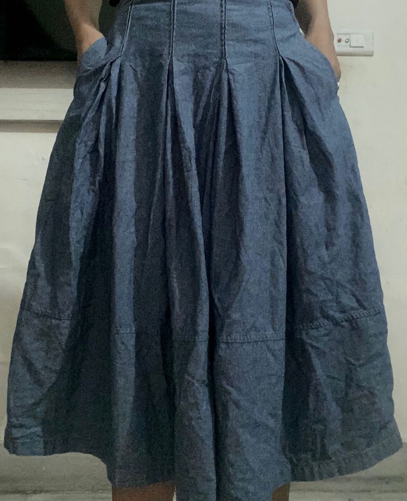 Korean Denim Midi Skirt with Pockets