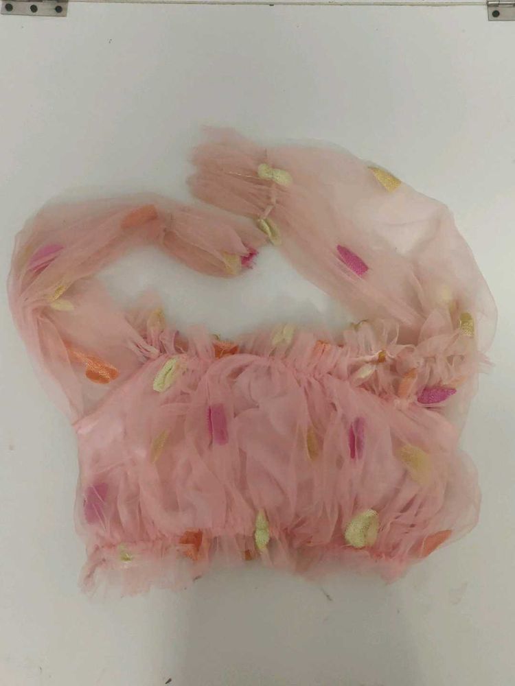 Sheer Pink Top with Appliques🌸🩰🍥