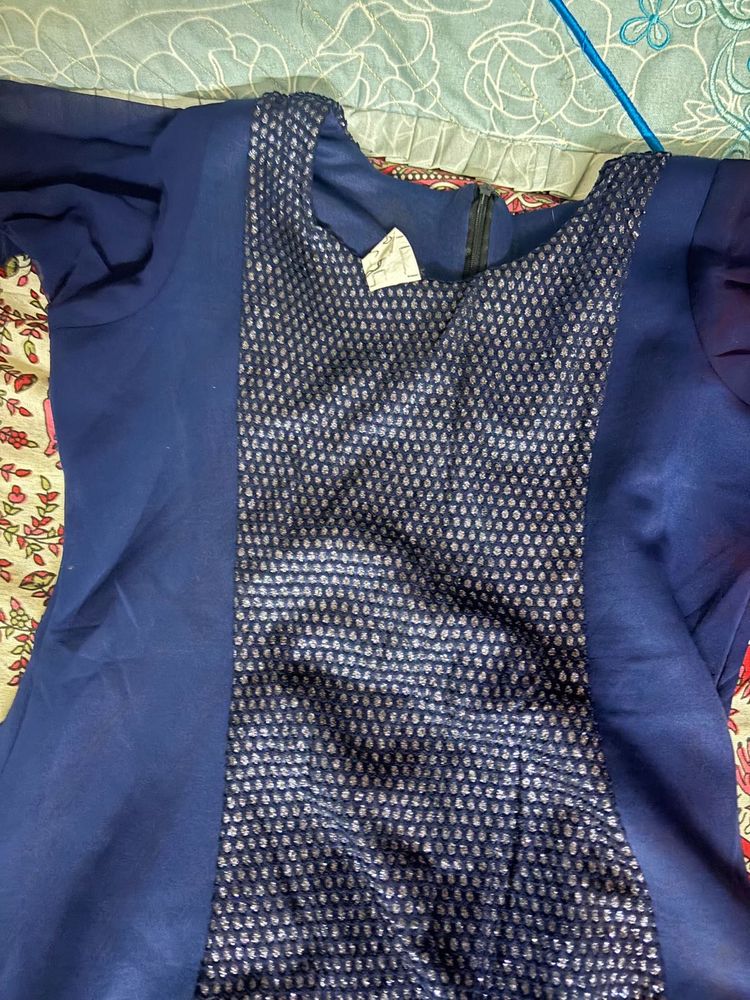 Elegant Navy Blue Gown with Textured Front