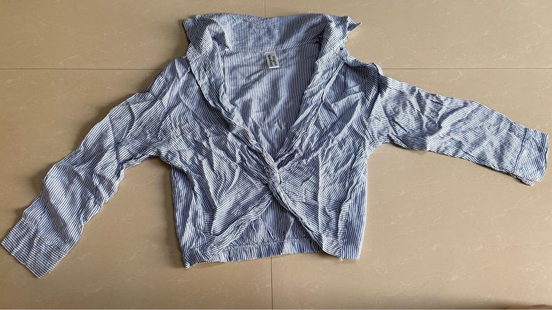 Blue Striped Twist Front Top