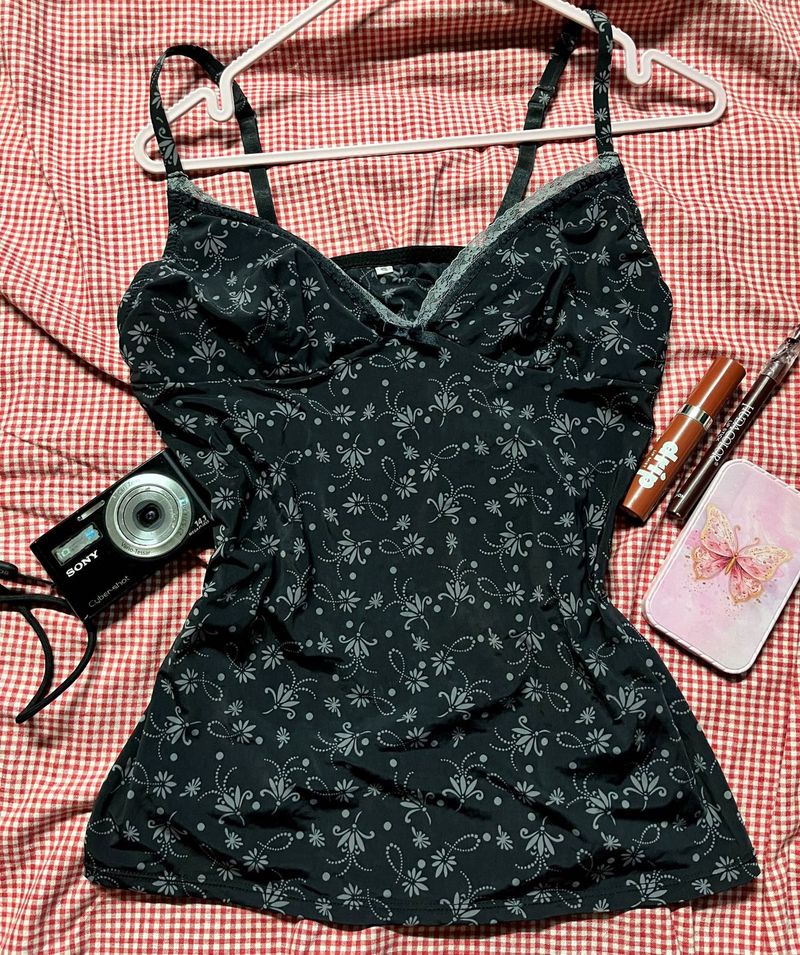 Chic Black Floral Camisole Top