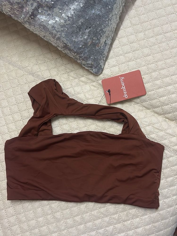 Brown One-Shoulder Bikini Top